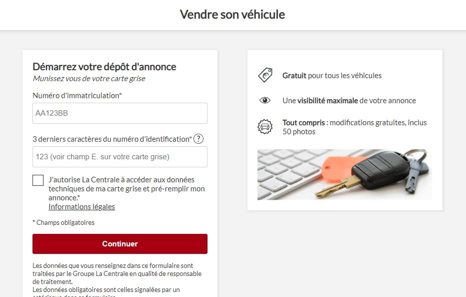 Le formulaire suivant permet de rependre automatiquement les caractéristiques de votre automobile